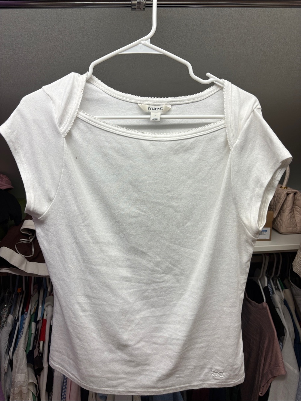 Maeve White Short Sleeve Scoop Neck Tee